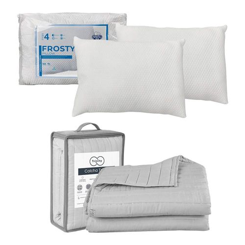Colcha Acabado ultrasonico Matrimonial Trinity Gris+ Almohada Frosty 2 RGH