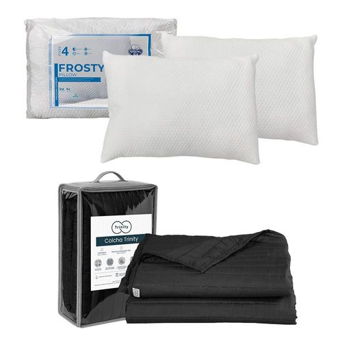 Colcha Acabado ultrasonico Queen Size Trinity Negro+ Almohada Frosty 2 RGH