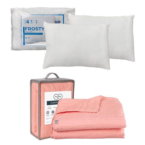 Colcha Acabado ultrasonico Queen Size Trinity Rosa+ Almohada Frosty 2 RGH