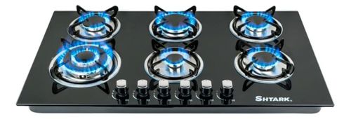 Parrilla A Gas Empotrable 6 Quemadores Vidrio Templado Negro