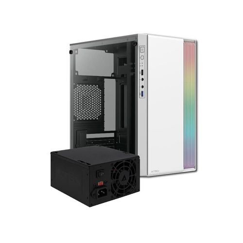 Gabinete acteck fusion ii gi440 micro atx mini torre fuente 500w acrilico blanco