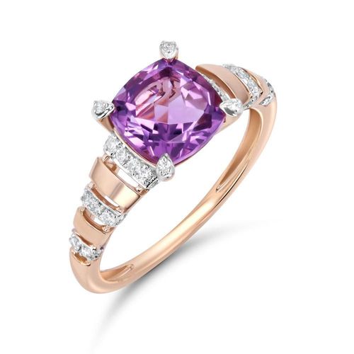 Anillo De Oro Rosa 14K Con 21Pts De Diamante Y Amatista