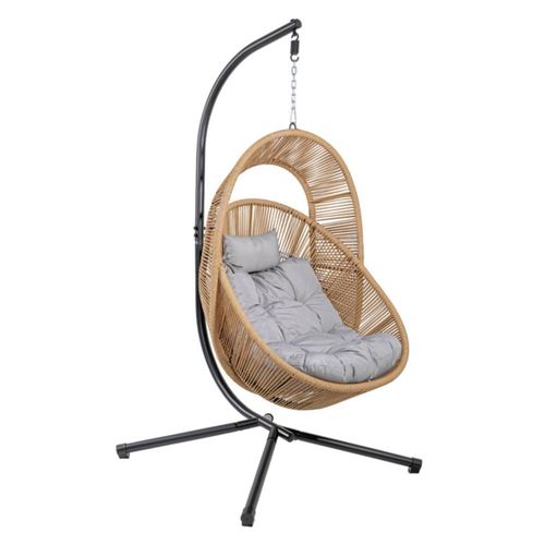 Columpio Exterior Silla Colgante Tipo Ratan para Terraza Jardin o Balcon Diseño Moderno Resistente Clima Comodo Ideal para Descanso Decoración y Relax