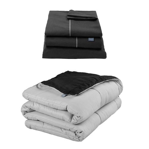 Edredon dos vistas Queen Size Rogga Negro-Gris+ Sabanas Royal Negro RGH