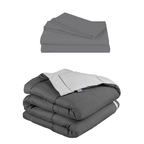Edredon dos vistas Matrimonial Rogga Gris Oscuro-Gris+ Sabanas Basic Gris RGH