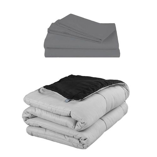 Edredon dos vistas King Size Rogga Negro-Gris+ Sabanas Basic Gris RGH