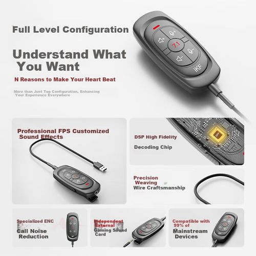 Audífonos iKF Virtual 7.1 con Tarjeta de Sonido Externa y Micrófono