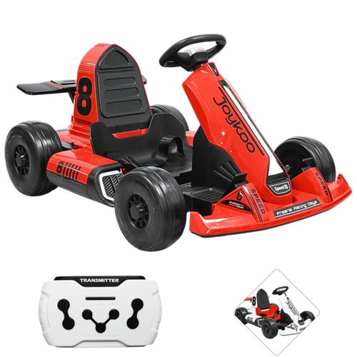 Montable Eléctrico Go Kart para Niños Largo Ajustable Control Remoto Batería Recargable 12V Luces Sonido Bluetooth Soporta 80 kg - Rojo
