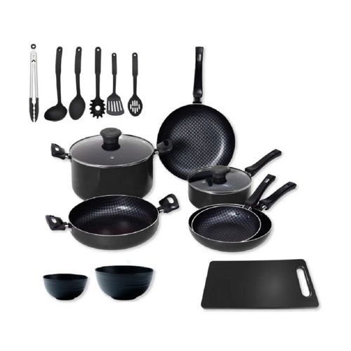 Batería De Cocina Juego Sartenes 17 Pzas Antiadherente Negro