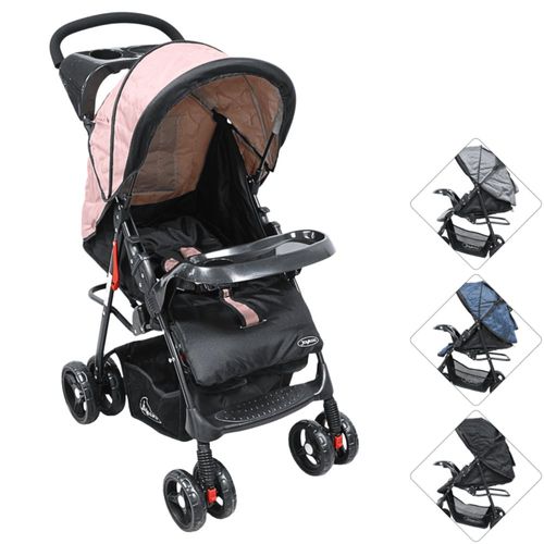 Carriola para Bebé Ligera y Plegable Asiento Reclinable Cinturón de 5 Puntos Charola Toldo Apta desde 6 Meses Hasta 18 kg - Rosa