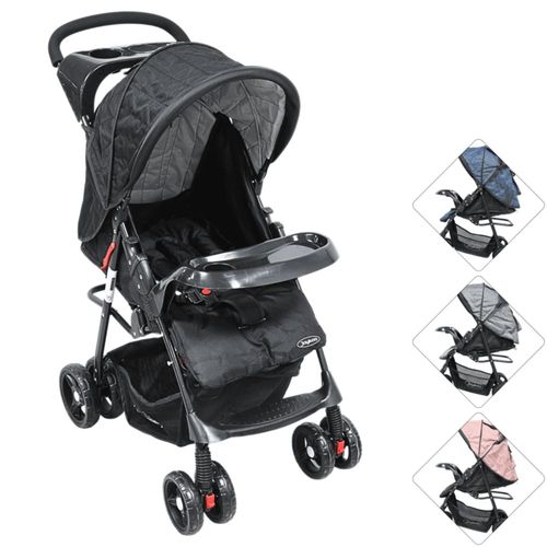 Carriola para Bebé Ligera y Plegable Asiento Reclinable Cinturón de 5 Puntos Charola Toldo Apta desde 6 Meses Hasta 18 kg - Negro