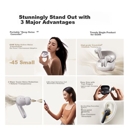 Audífonos QCY BudsANC Bluetooth Crema Gris