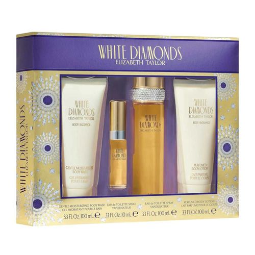 SET ELIZABETH TAYLOR WHITE DIAMONDS 4PZS 100ML EDT SPRAY/ BODY LOTION 100ML/ BODY WASH 100ML / 10ML EDT SPRAY