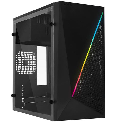 Gabinete acteck kioto gc460 micro atx mini torre fuente 500w acrilico rgb negro