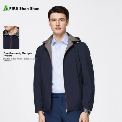 Chamarra FIRS Azul con gorro y Cuello Desmontable para hombre