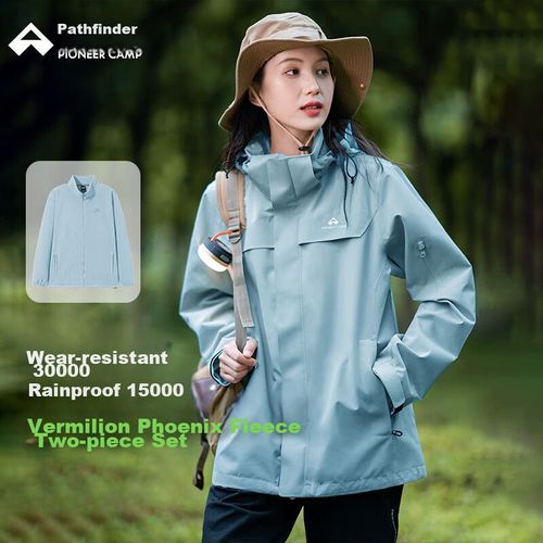Chamarra Pioneer Camp Azul impermeable con gorro desmontable para mujer