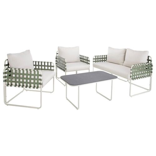 Sala exterior de rattan esquinera juego jardín sunset 4 pzas verde