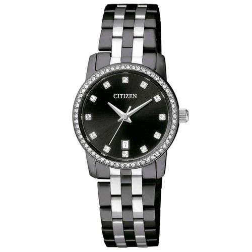 RELOJ CITIZEN DAMA QZO NEGRO ACERO EU603757E