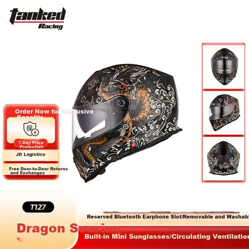 Casco para Moto Integral Tank T127 Negro Diseño Dragón Doble Lente Antiempañante XXXL