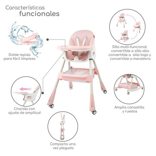 Silla Periquera D'bebé Eat And Rock Convertible A Mecedora Rosa