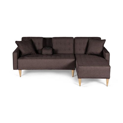 Sala Modular Reversible Makora Kendall Con Memory Foam, Color Chocolate, Lino Respaldo Reclinable De 3 posiciones.