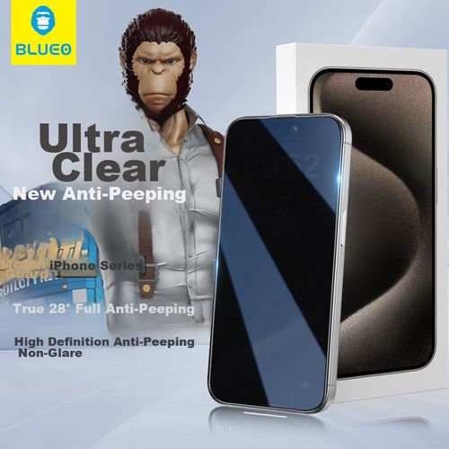 Protector de Pantalla BLUEO iPhone 14 Pro Vidrio Templado Filtro Privacidad 28° HD Resistente Huellas