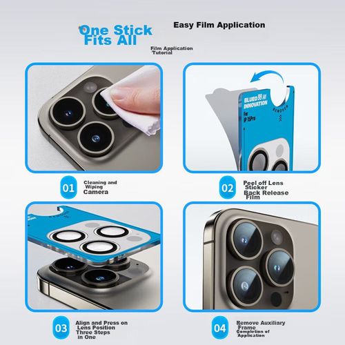 Protector de boton lateral de Lente trasera BLUEO iPhone 16 Pro Max Vidrio Templado Titanio