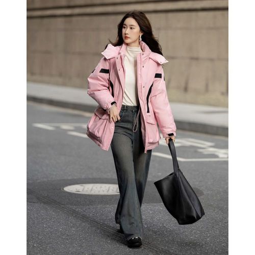 DME Chamarra de Plumón Triple Protección Invierno Durazno Rosa para Mujer