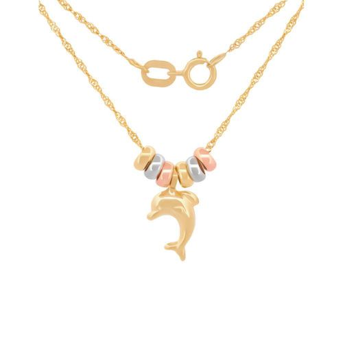 Cadena gargantilla dama delfín con 3 oros 14k sólido