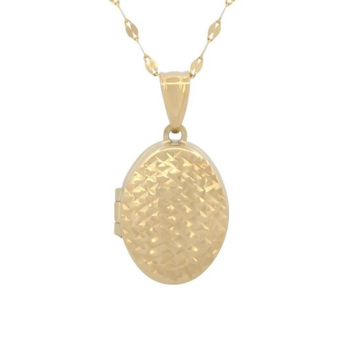 Cadena con dije relicario oval facetado oro sólido 14k