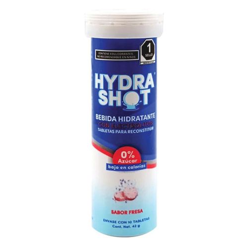 HYDRASHOT 42 G ELECTROLITROS SABOR FRESA CON 10 TABLETAS