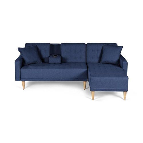 Sala Modular Reversible Makora Kendall Con Memory Foam, Color Azul, Lino Respaldo Reclinable De 3 posiciones.