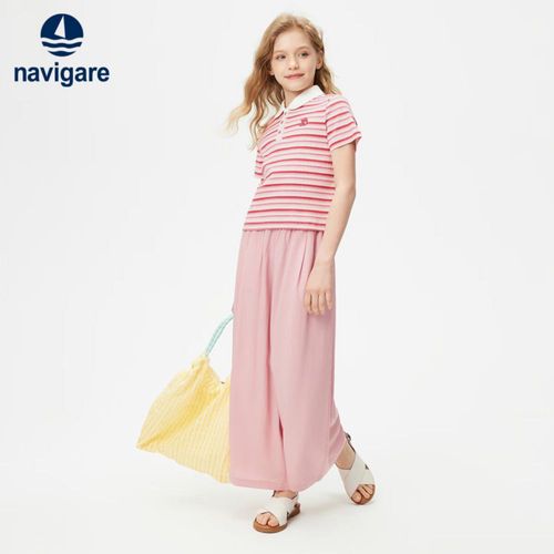 Playera Polo Navigare Rosa Blanco Para Niña