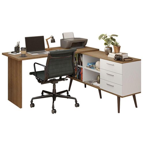 Escritorio en L Madesa Lisboa con Cajonera y Repisas MB