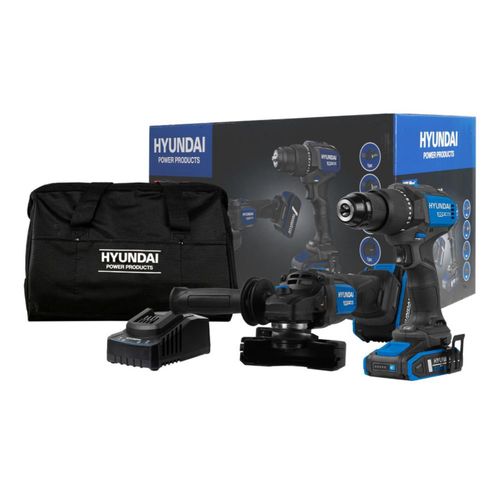 Kit Taladro de Impacto y Esmeriladora Angular Hyundai S02-FTB 20V 2 Baterías