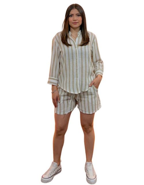 Conjunto Para Dama Casual Short Y Camisa Manga 3/4 Rayado