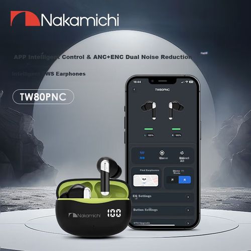 Audífonos Nakamichi TW80PNC Inalámbricos negros antipérdida cancelación de ruido