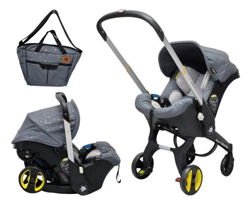 Carriola Para Bebé Starkids Polux Convertible Con Pañalera Gris Estrellas