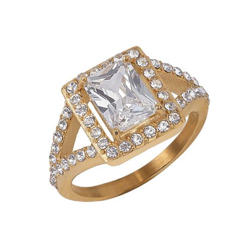 Anillo compromiso luckyly baño oro 18k acero inoxidable con zirconia navi