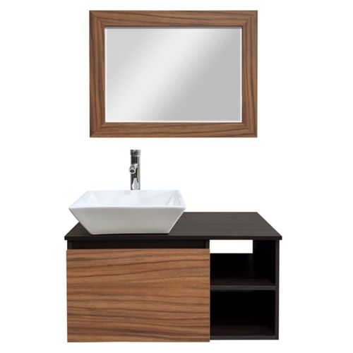 Kit 4 en 1 mueble para baño flotante Uccello incluye gabinete lavabo espejo y llave Diseño moderno medidas 80 x 46 x 40 cm