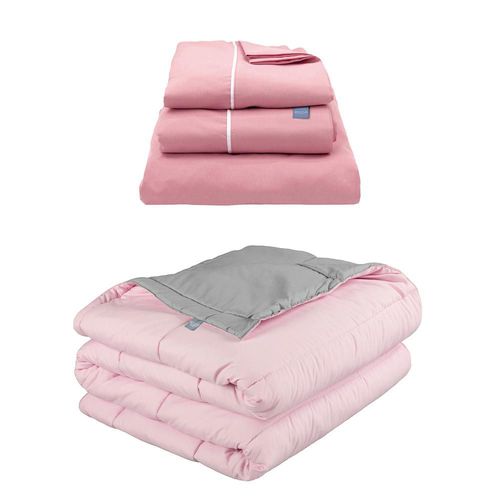 Edredon dos vistas Queen Size Rogga Rosa-Gris+ Sabanas Royal Rosa RGH