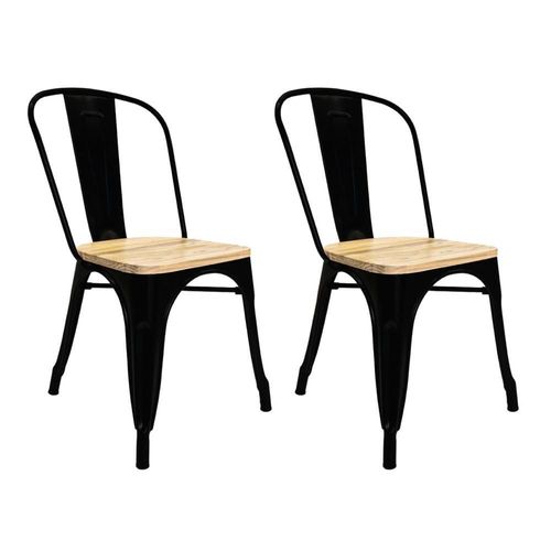 Set silla tolix metal asiento madera 2 pzas vintage exterior negro