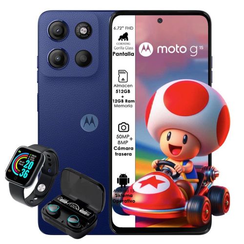 Motorola Moto G15 512GB 4GB RAM Azul + Audífonos + Smartwatch