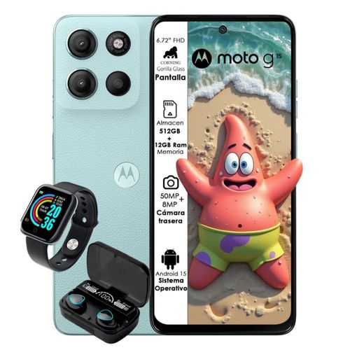 Motorola Moto G15 512GB 4GB RAM Dual Sim Celeste con Audífonos y Smartwatch