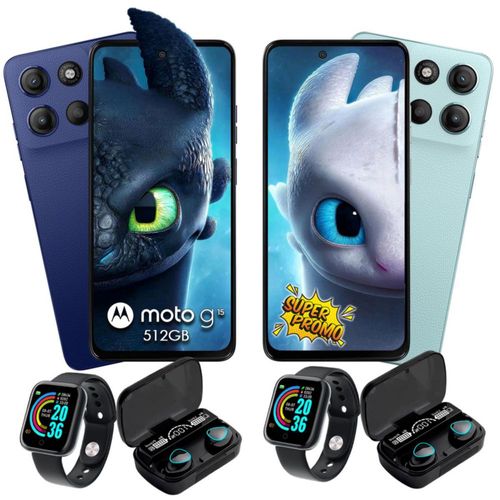 Combo 2 Moto G15 512GB 4GB Ram Azul y Celeste + Smartwatch + Audífono