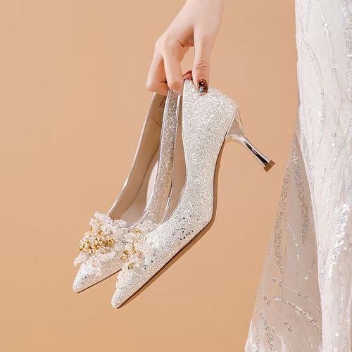 Tacones Daphne Punta Plateado Para Mujer