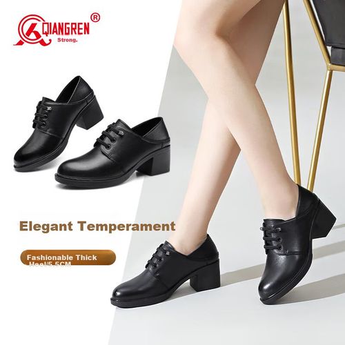 Tacones Qiangren Sencillos Piel Negro Pa