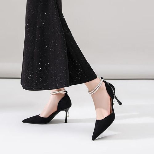 Tacones Zhr Ie03 De Terciopelo Negro Par