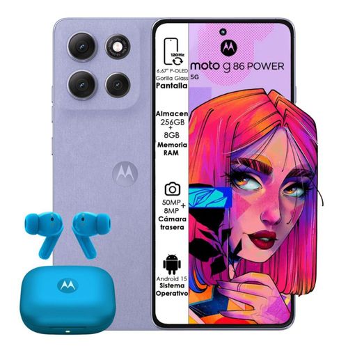 Motorola Moto G86 Power 5G 256GB 8GB RAM Lila Con Audífonos Moto Buds Bass