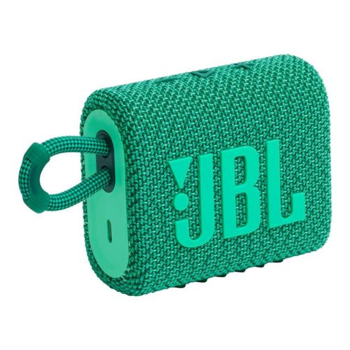 Bocina JBL Go 3 ECO portátil - Mini altavoz Bluetooth portátil waterproof - Color Verde (Caja café ecológica)